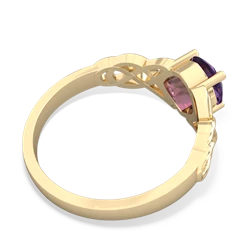 Amethyst Checkerboard Cushion Celtic Knot 14K Yellow Gold ring R5000