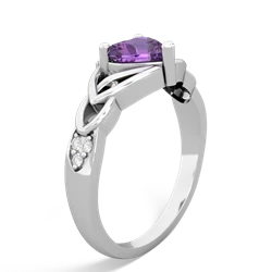 Amethyst Claddagh Celtic Knot Diamond 14K White Gold ring R5001