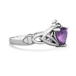 Amethyst Claddagh Celtic Knot Diamond 14K White Gold ring R5001