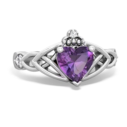 Amethyst Claddagh Celtic Knot Diamond 14K White Gold ring R5001