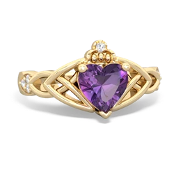 Amethyst Claddagh Celtic Knot Diamond 14K Yellow Gold ring R5001