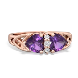 Amethyst Celtic Knot Double Heart 14K Rose Gold ring R5040