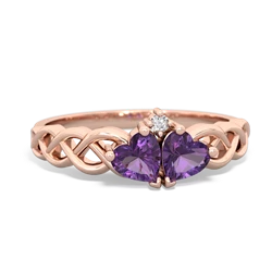 Amethyst Heart To Heart Braid 14K Rose Gold ring R5870