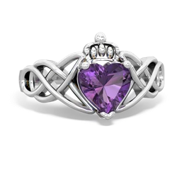 Amethyst Claddagh Celtic Knot 14K White Gold ring R2367