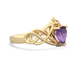 Amethyst Claddagh Celtic Knot 14K Yellow Gold ring R2367