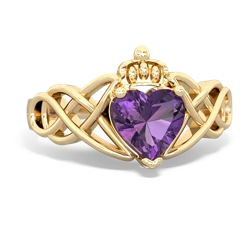 Amethyst Claddagh Celtic Knot 14K Yellow Gold ring R2367