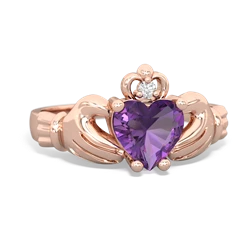 Amethyst Claddagh Diamond Crown 14K Rose Gold ring R2372