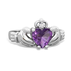 Amethyst Claddagh Diamond Crown 14K White Gold ring R2372