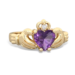 Amethyst Claddagh Diamond Crown 14K Yellow Gold ring R2372