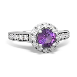 Amethyst Diamond Halo 14K White Gold ring R5370