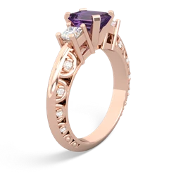 Amethyst Art Deco Diamond 7X5 Emerald-Cut Engagement 14K Rose Gold ring R20017EM