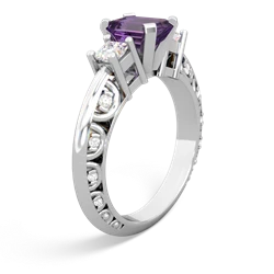 Amethyst Art Deco Diamond 7X5 Emerald-Cut Engagement 14K White Gold ring R20017EM