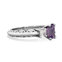 Amethyst Art Deco Diamond 7X5 Emerald-Cut Engagement 14K White Gold ring R20017EM