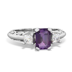 Amethyst Art Deco Diamond 7X5 Emerald-Cut Engagement 14K White Gold ring R20017EM