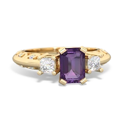 Amethyst Art Deco Diamond 7X5 Emerald-Cut Engagement 14K Yellow Gold ring R20017EM