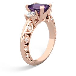 Amethyst Art Deco Diamond 8X6 Emerald-Cut Engagement 14K Rose Gold ring R20018EM