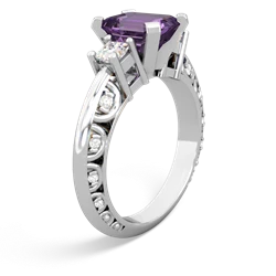 Amethyst Art Deco Diamond 8X6 Emerald-Cut Engagement 14K White Gold ring R20018EM