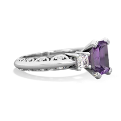 Amethyst Art Deco Diamond 8X6 Emerald-Cut Engagement 14K White Gold ring R20018EM