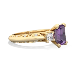 Amethyst Art Deco Diamond 8X6 Emerald-Cut Engagement 14K Yellow Gold ring R20018EM