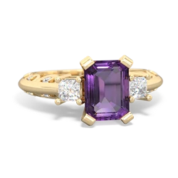 Amethyst Art Deco Diamond 8X6 Emerald-Cut Engagement 14K Yellow Gold ring R20018EM