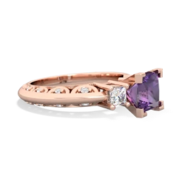 Amethyst Art Deco Diamond Engagement 6Mm Princess 14K Rose Gold ring R2001