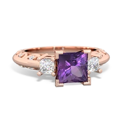 Amethyst Art Deco Diamond Engagement 6Mm Princess 14K Rose Gold ring R2001