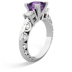 Amethyst Art Deco Diamond Engagement 6Mm Princess 14K White Gold ring R2001