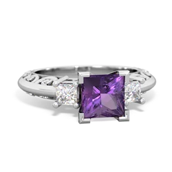 Amethyst Art Deco Diamond Engagement 6Mm Princess 14K White Gold ring R2001