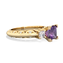 Amethyst Art Deco Diamond Engagement 6Mm Princess 14K Yellow Gold ring R2001