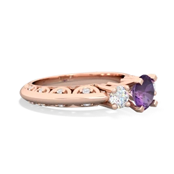 Amethyst Art Deco Diamond 6Mm Round Engagment 14K Rose Gold ring R2003