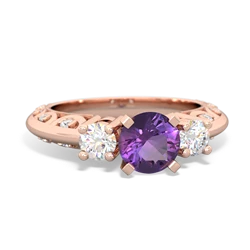 Amethyst Art Deco Diamond 6Mm Round Engagment 14K Rose Gold ring R2003