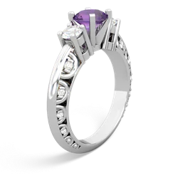 Amethyst Art Deco Diamond 6Mm Round Engagment 14K White Gold ring R2003