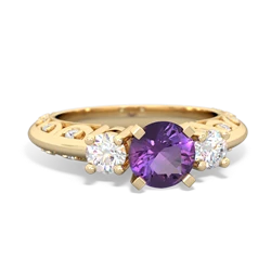 Amethyst Art Deco Diamond 6Mm Round Engagment 14K Yellow Gold ring R2003