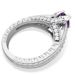 Amethyst Antique Style Milgrain Diamond 14K White Gold ring R2028