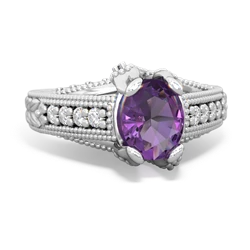 Amethyst Antique Style Milgrain Diamond 14K White Gold ring R2028