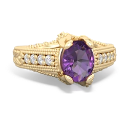 Amethyst Antique Style Milgrain Diamond 14K Yellow Gold ring R2028