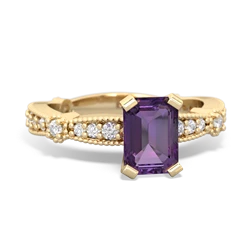 Thumbnail for Amethyst Milgrain Antique Style 14K Yellow Gold ring R26297EM - front view