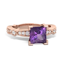 Amethyst Sparkling Tiara 6Mm Princess 14K Rose Gold ring R26296SQ