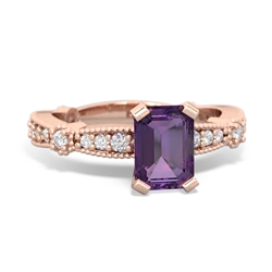 Amethyst Sparkling Tiara 7X5mm Emerald-Cut 14K Rose Gold ring R26297EM