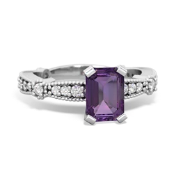 Amethyst Sparkling Tiara 7X5mm Emerald-Cut 14K White Gold ring R26297EM