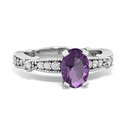 Amethyst Sparkling Tiara 7X5mm Oval 14K White Gold ring R26297VL