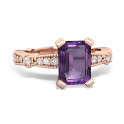 Amethyst Sparkling Tiara 8X6 Emerald-Cut 14K Rose Gold ring R26298EM