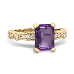 Amethyst Sparkling Tiara 8X6 Emerald-Cut 14K Yellow Gold ring R26298EM