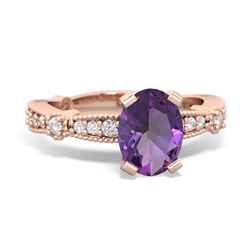 Amethyst Sparkling Tiara 8X6 Oval 14K Rose Gold ring R26298VL