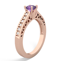 Amethyst Art Deco Engagement 5Mm Round 14K Rose Gold ring R26355RD