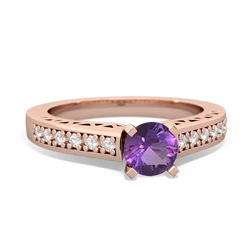 Amethyst Art Deco Engagement 5Mm Round 14K Rose Gold ring R26355RD