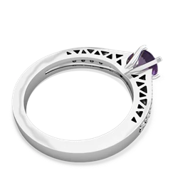 Amethyst Art Deco Engagement 5Mm Round 14K White Gold ring R26355RD