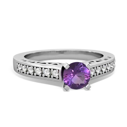 Amethyst Art Deco Engagement 5Mm Round 14K White Gold ring R26355RD