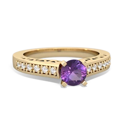 Amethyst Art Deco Engagement 5Mm Round 14K Yellow Gold ring R26355RD