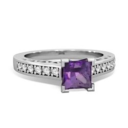 Amethyst Art Deco Engagement 5Mm Square 14K White Gold ring R26355SQ